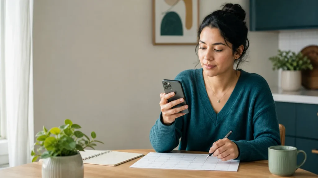 Young adult organizing buy now pay later payments on a calendar