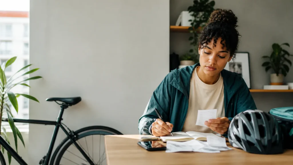 Gig worker reviewing receipts, mileage and working hours